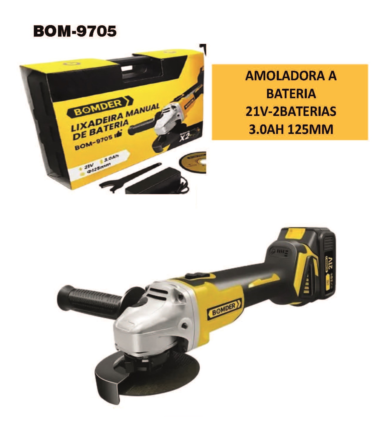 Amoladora angular a batería de 21V-125mm